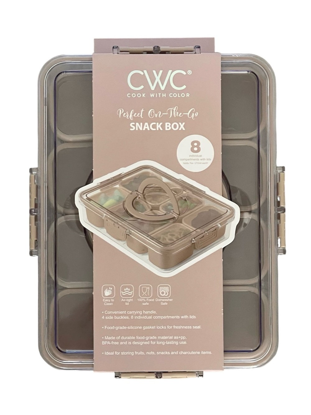 🆕CWC 8-Compartment Snackle Box, Charcuterie and Snack Container, Sand Color